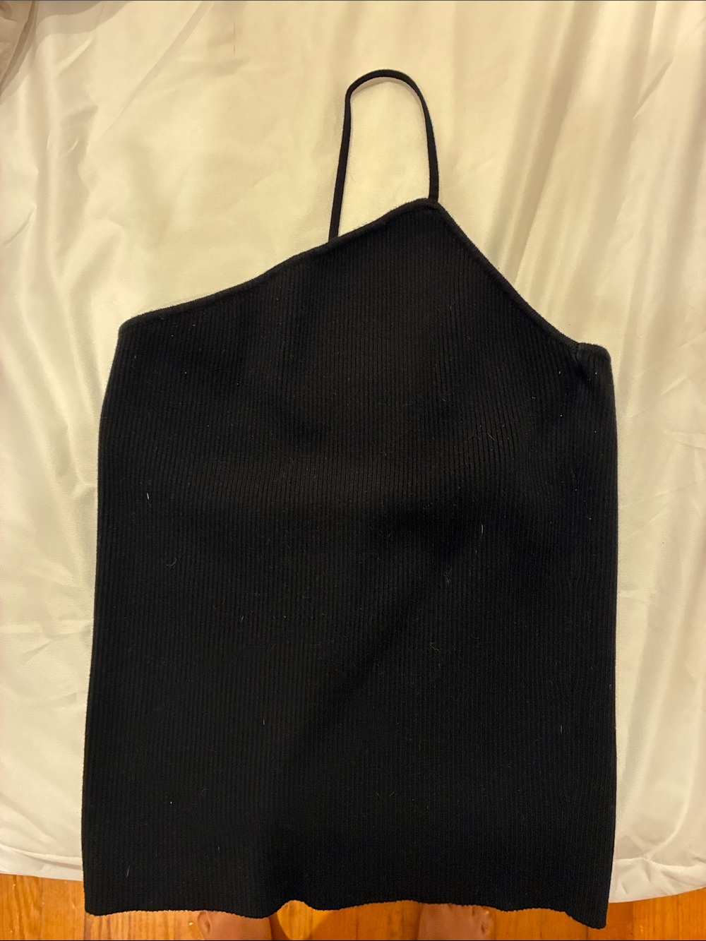 Black Asymmetrical Ribbed Slip Top - Women